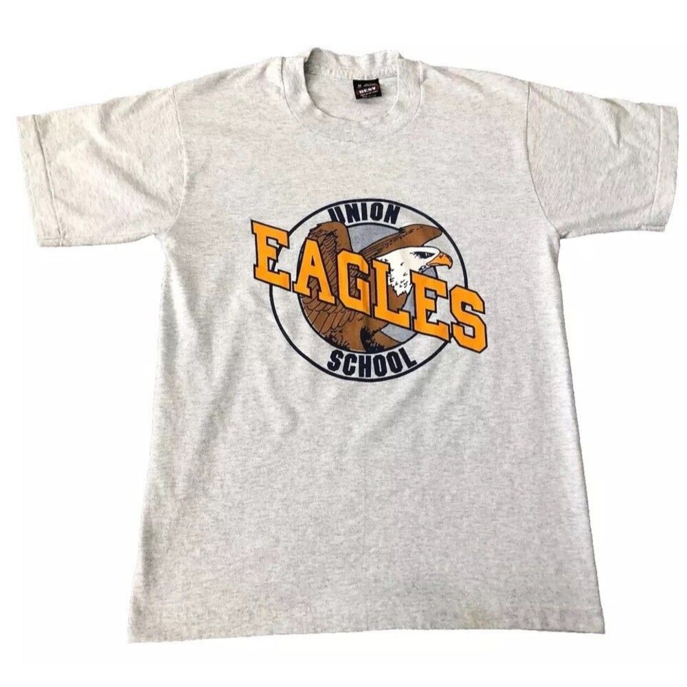 Vintage Single Stitch Union Eagles School T-Shirt Men’s Medium Grey Made In USA